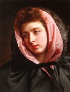 A Young Beauty With Silk Cape by Jacquet Gustave