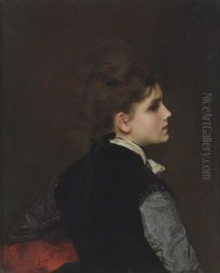 A Young Woman In Profile by Jacquet Gustave