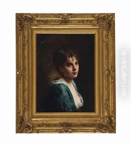 Fille En Robe Bleu by Jacquet Gustave