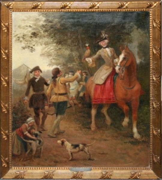 Woman Falconer On Horseback - view 1