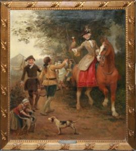 Woman Falconer On Horseback by Jacquet Gustave