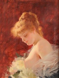 Portrait Of A Partially Draped Young Girl, Flowers Attached To A Shawl On Her Shoulder