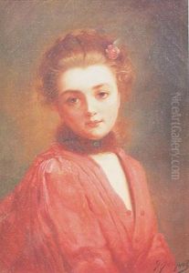 Bust Length Portrait Of A Young Auburn-haired Woman Wearing A Red Dress And Fur Collar