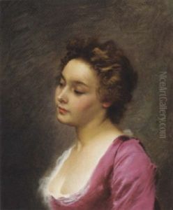 An Elegant Lady In A Pink Dress by Jacquet Gustave