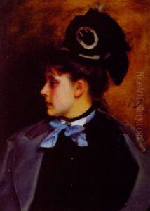 Jeune Elegant Au Ruban Bleu by Jacquet Gustave