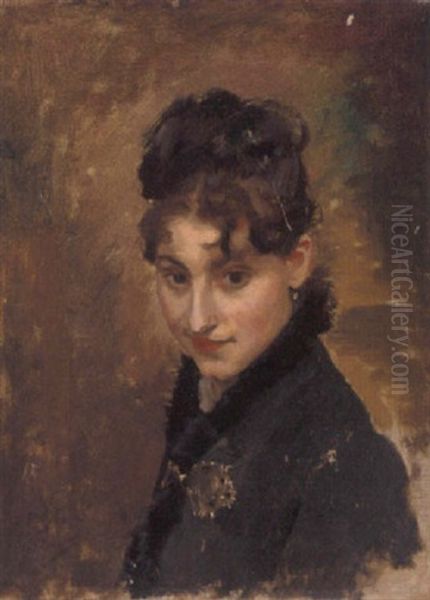 Portrait Of A Young Lady Wearing A Dark Coat - view 1