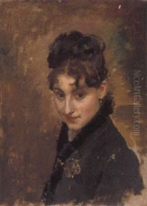 Portrait Of A Young Lady Wearing A Dark Coat by Jacquet Gustave