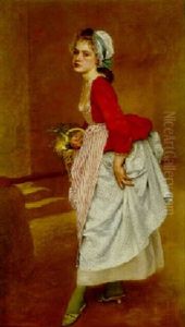 A Young Girl Holding A Vegetable Basket by Jacquet Gustave