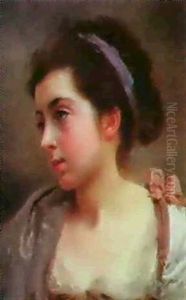 A Portrait Of A Young Girl With A Blue Ribbon by Jacquet Gustave