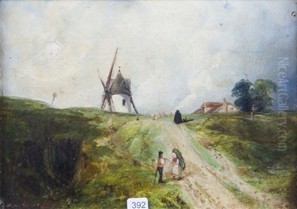 Paysage Au Moulin Anime D'un Couple De Paysans - view 1