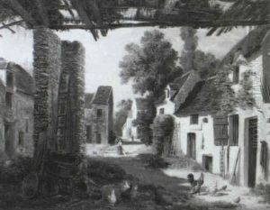 Bauernhof Mit Huhnern Und Figurlicher Staffage by Louis-Godefroy Jadin