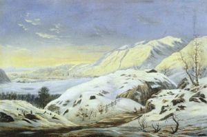Bergen Set Fra Natland, Vinter, I Forgrunden Figurer Pa En Sti by Tycho Christopher Jaeger