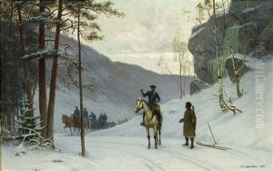 Vinterlandskap Med Ryttare by Carl Vilhelm Jaensson