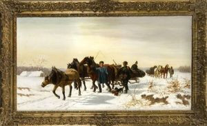 Bauern Mit Pferdeschlitten by Friedrich Jaeger