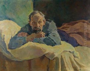 Auf Dem Bett Liegender Mann, Das Kinn Auf Die Hand Gestutzt (study)