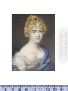 A Lady, Wearing White Dress With Short Bouffant Sleeves, Lace Underslip And Trim To Her Decollete And Sleeves, A Forget-me-not Blue Shawl Edged With Embroidery Draped About Her by Charles Jagger