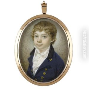 Portrait Of A Young Boy In A Blue Coat With Black Collar And A White Chemise