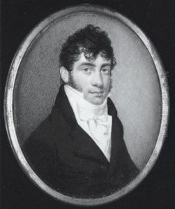 A Gentleman Wearing Blue Coat, White Waistcoat, Frilled Cravat And Tied Stock