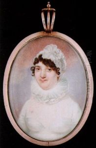 A Lady Wearing White Dress With Ruff Collar And Matching Bonnet by Charles Jagger