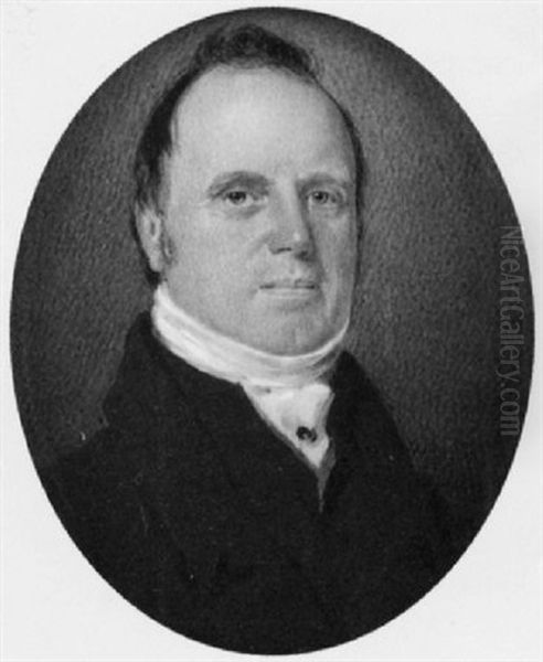 A Gentleman Wearing Black Coat, Waistcoat And Stickpin In His Tied White Cravat - view 1