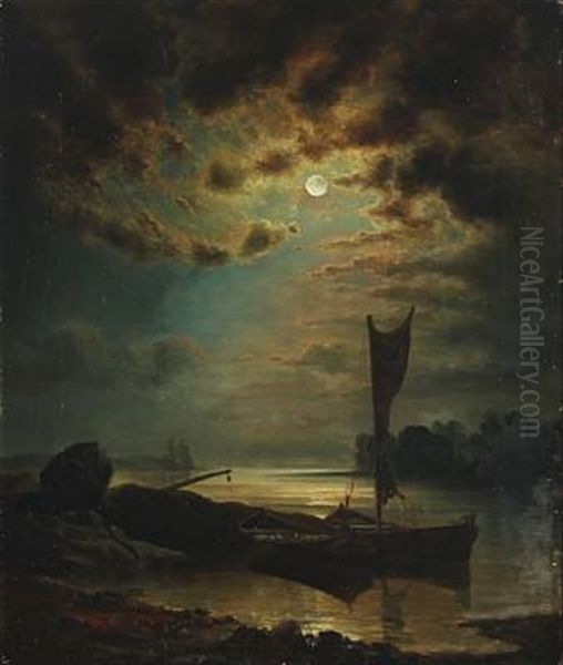 Seascape With Ships At Sea In The Moonlight - view 1