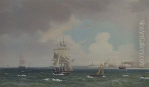 Skibe Ud For Kobenhavns Havn, Med Christian Iv's Mastekran