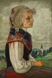 Portrait Of A Woman In An Ethnic Garment (artist's Self-portrait) by Margarethe Jahnke