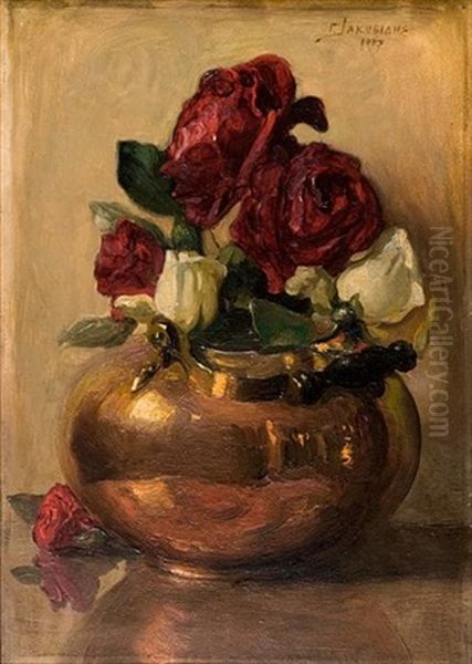 Brass Pot With Roses - view 1
