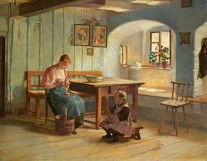 A Mother And Child In An Interior by Georgios Jakobides