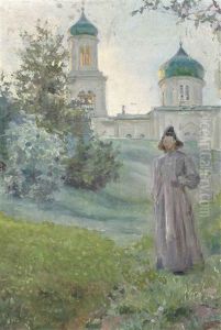 Monk By The Savvino-storozhevskii Monastery In Zvenigorod by Maria Vasilevna Jakunchikova