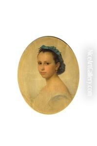 Portrait De Jeune Fille Au Noeud Bleu Dans Les Cheveux by Charles Francois Jalabert
