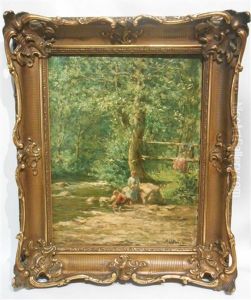 Enfants Au Bord De La Riviere by Armand Gustave Gerard Jamar