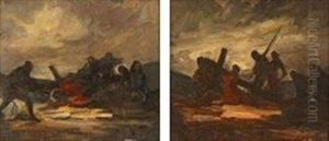 Scenes Of The Crucifixion (2 Works) by Armand Gustave Gerard Jamar