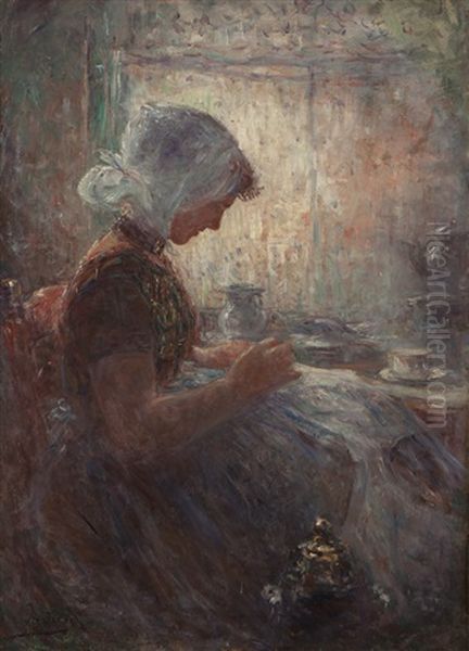 Portrait Of A Woman Sewing - view 1