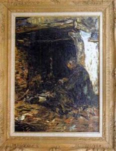 Breton Devant La Cheminee by Armand Gustave Gerard Jamar