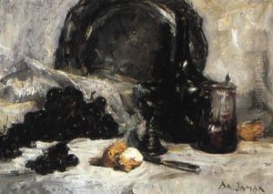A Still Life With Fruit And Kitchenware by Armand Gustave Gerard Jamar