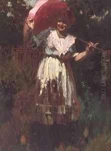 The Pink Parasol by Lajos (Louis) Jambor