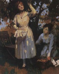 Picking Fruit In The Afternoon by Lajos (Louis) Jambor
