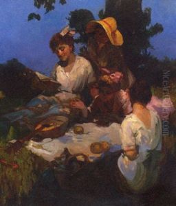 Ladies Enjoying A Picnic by Lajos (Louis) Jambor