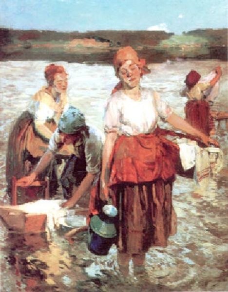 Washerwomen At Dusk - view 1