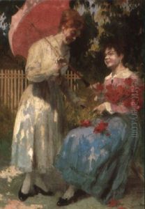 A Lady Under An Umbrella by Lajos (Louis) Jambor
