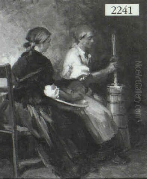 Two Peasant Women Churning Butter - view 1