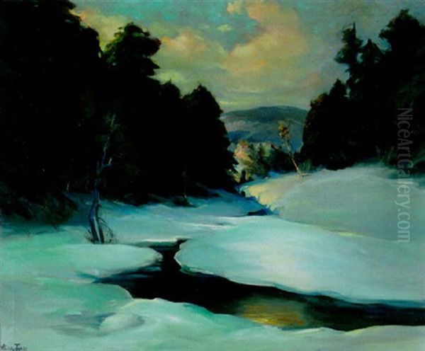A Forest Stream With Snow-covered Banks - view 1