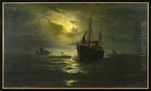 A Steam/sail Ship Under Moonlight by David James