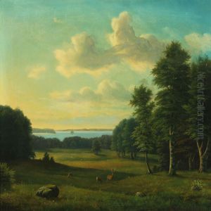 Danish Landscape With Deer by Carl Frederick Bartsch