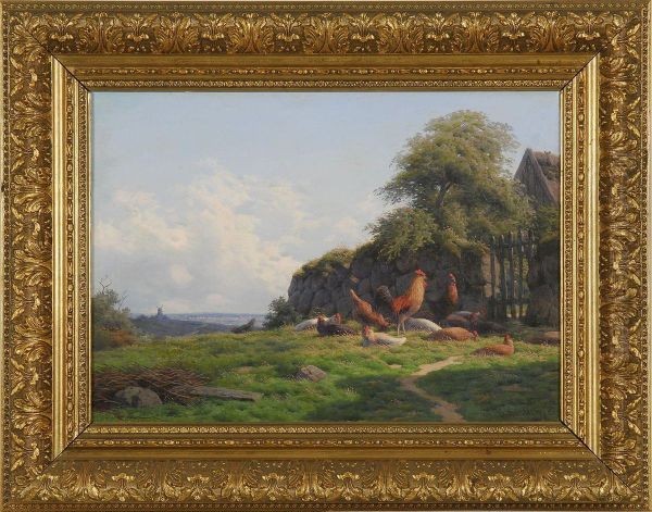 Country Landscape With Roosters - view 1