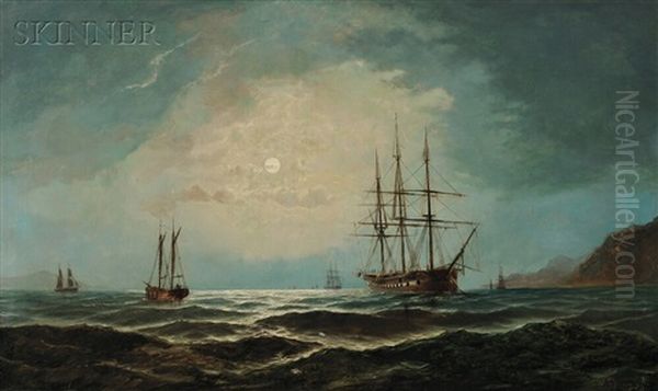 Vessels Sailing Under A Full Moon - view 1