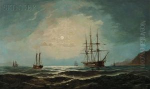 Vessels Sailing Under A Full Moon by David James