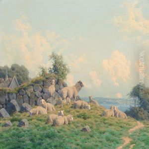 Summer Day With A Flock Of Grazing Sheep by Carl Frederick Bartsch