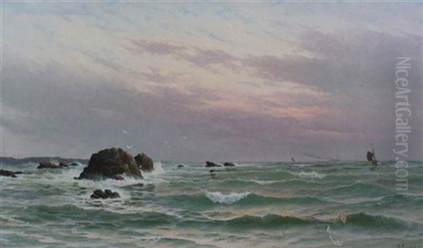 Fishing Boat And Steamer Off The Coast - view 1